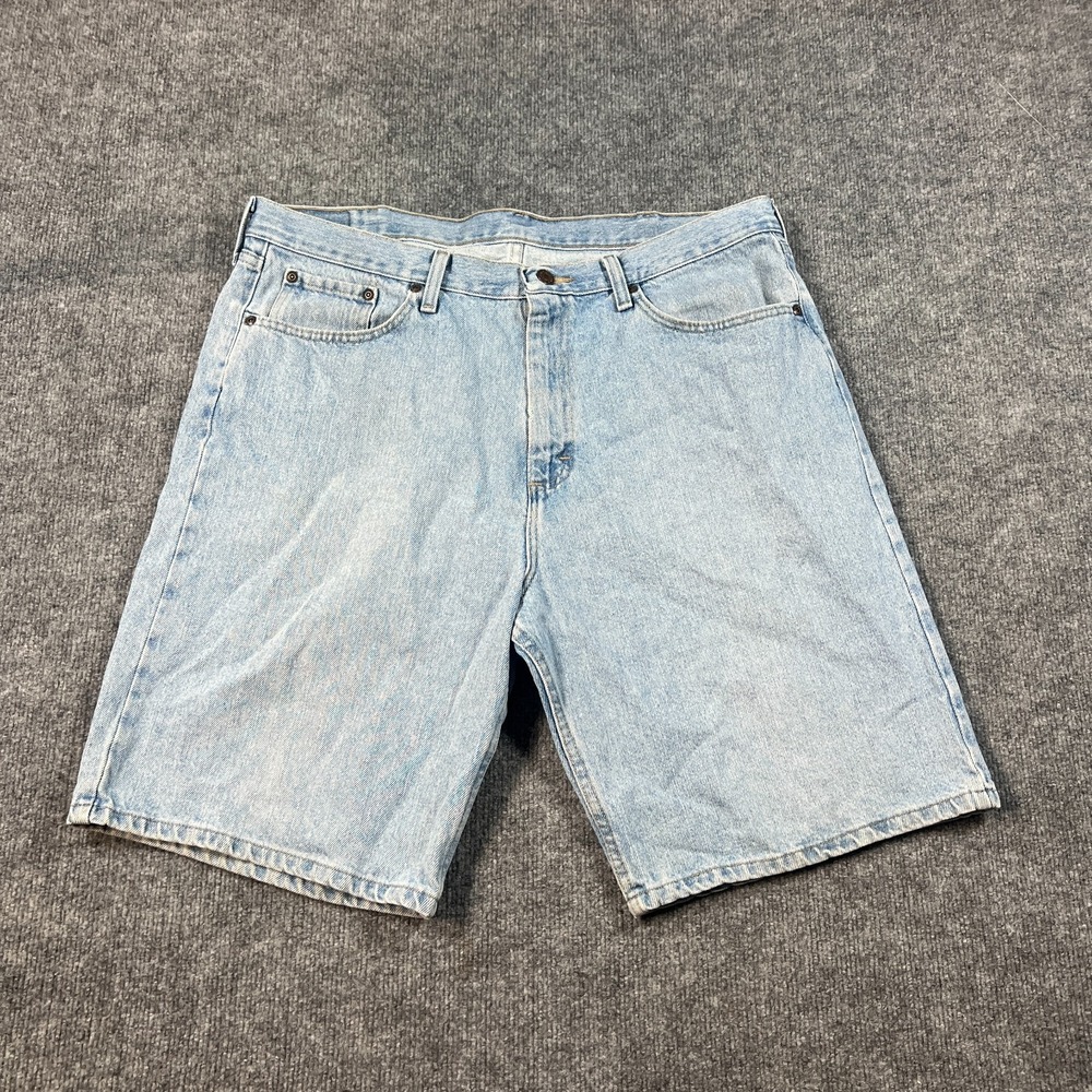 Wrangler Five Star Denim Shorts Mens 38 Blue Cotton Mid Rise Relaxed Light Wash